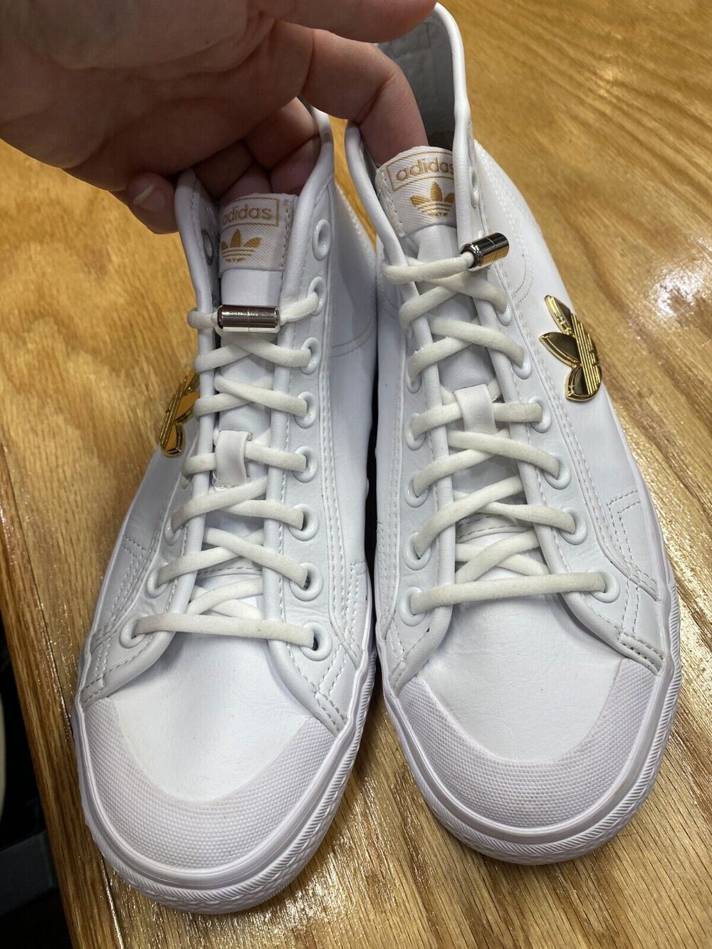 Adidas Nizza Trefoil Hi Cloud Shoes Women's 7 White Leather Lace Up High Top S64